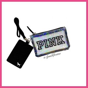 •Victoria’s Secret PINK• Glitter lanyard ID Holder